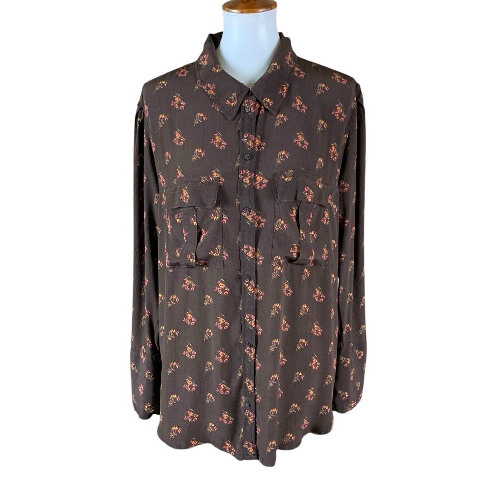 Something Navy Dark Brown Floral Button-Front Shirt